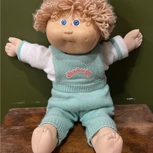 Vintage 1980s Cabbage Path Doll Blonde Hair Blue Eyes Jumpsuit Coleco